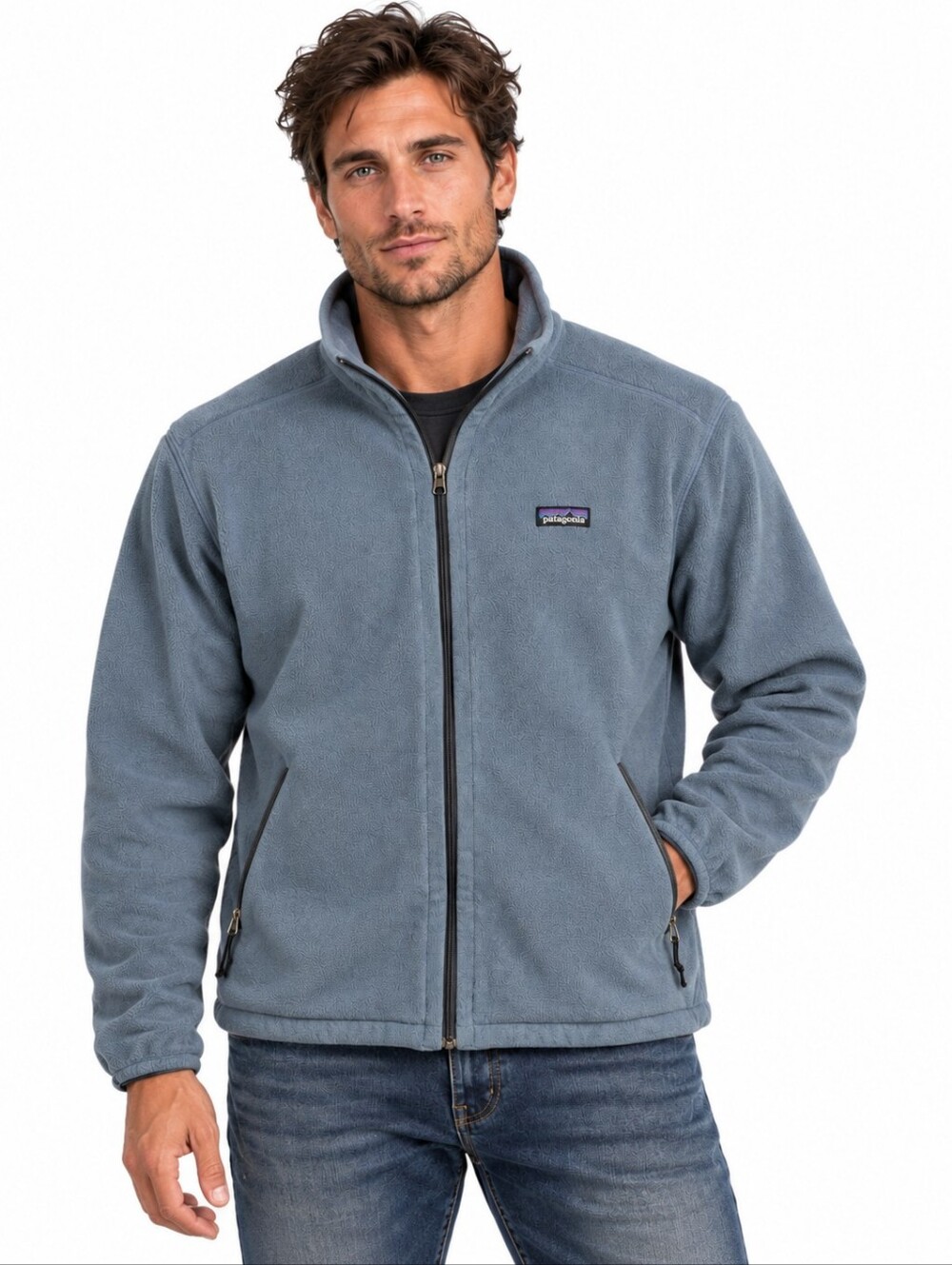 Vintage 90s Patagonia Synchilla Fleece Jacket Men's L Blue Made USA Full Zip